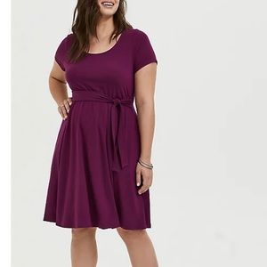 TORRID PLUM PURPLE JERSEY TIE FRONT SKATER DRESS